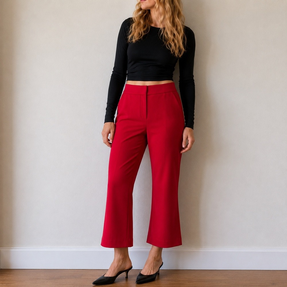 Space Simona Corsellini Red Flared Cropped Trouser Pants Size 12 Italian
